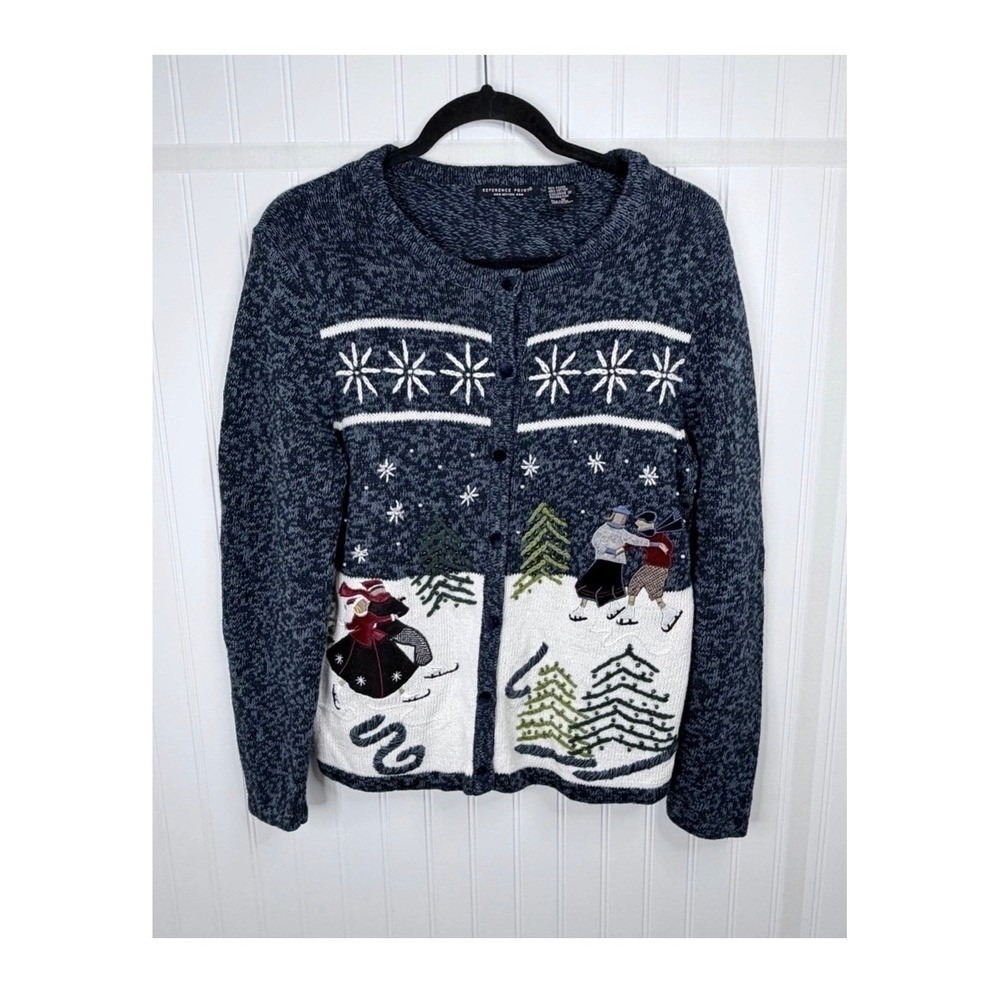 Reference Point Cardigan Women M Blue Excellent Winter Ice Skating Embroidered